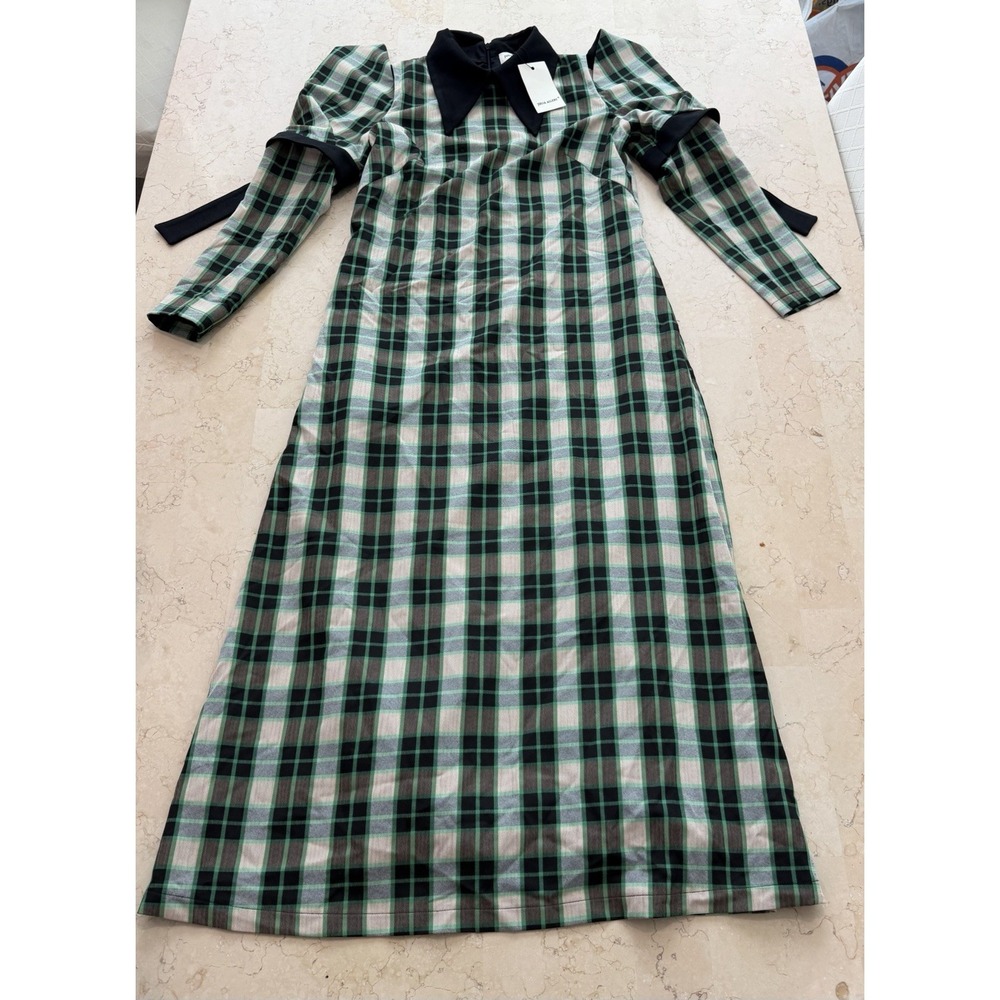 Julia Allert Size Medium Green Plaid Midi Dress Dark Academia Fall Pockets NWT